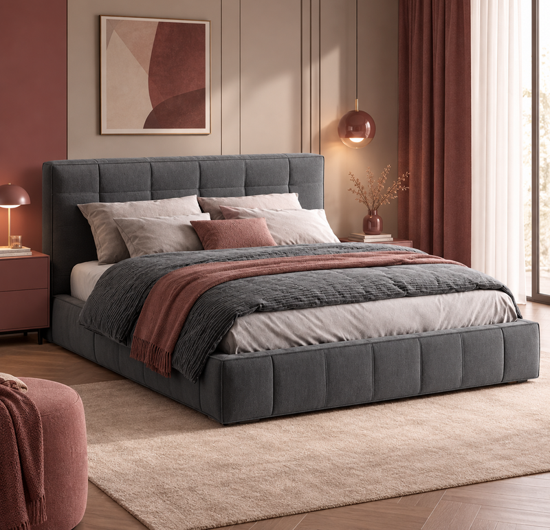 Polsterbett Doppelbett Dunkelgrau 180 x 200 cm Polyester Rechteckig