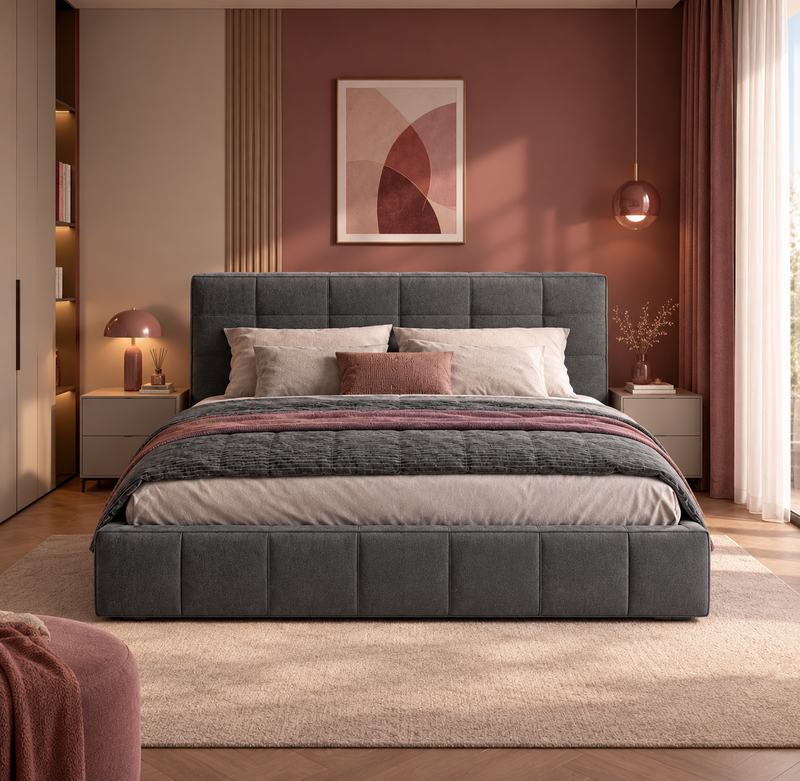 Polsterbett Doppelbett Dunkelgrau 180 x 200 cm Polyester Rechteckig