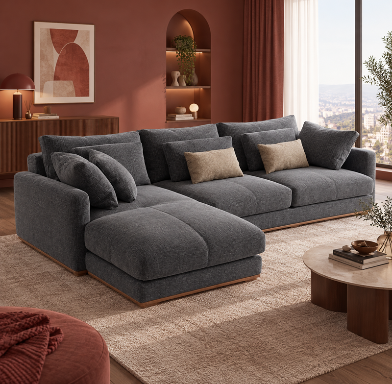 Ecksofa mit Ottomane Dunkelgrau 300 x 220 x 85 cm Polyester L-Form