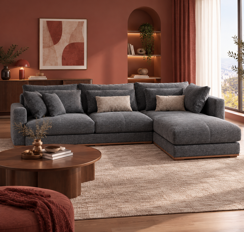 Ecksofa mit Ottomane Dunkelgrau 300 x 220 x 85 cm Polyester L-Form