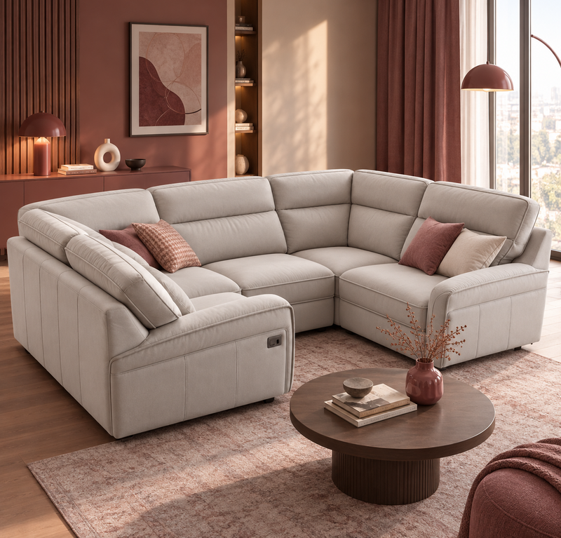 Ecksofa mit elektrischer Relaxfunktion Creme PU-Kunstleder L-Form 280 x 220 x 95 cm
