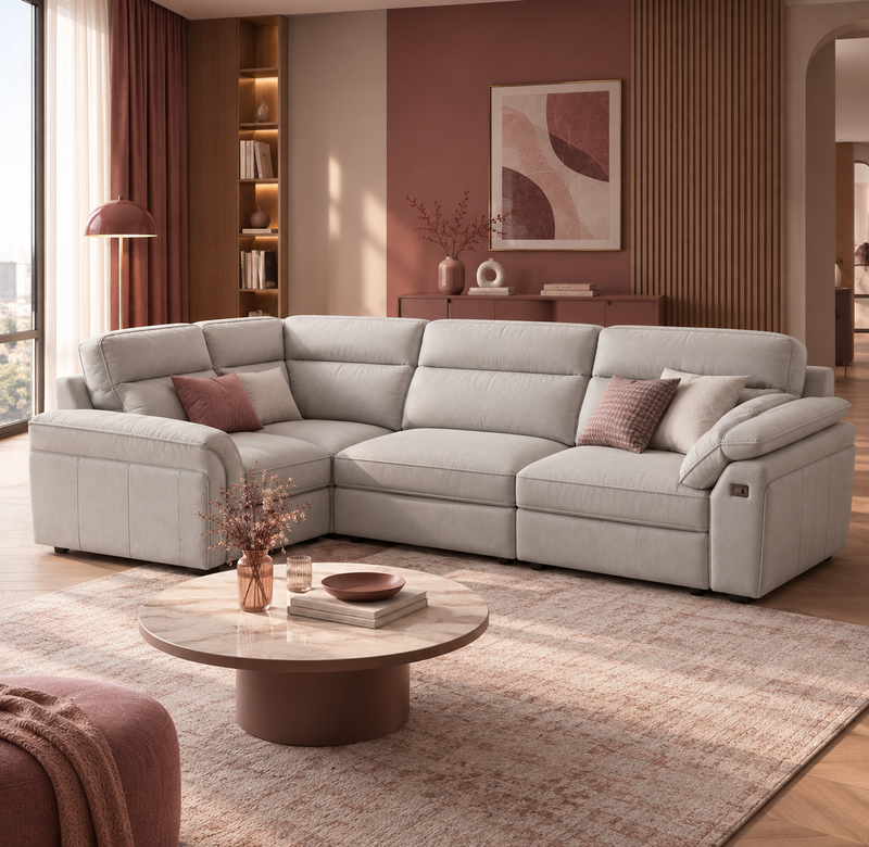 Ecksofa mit elektrischer Relaxfunktion Creme PU-Kunstleder L-Form 280 x 220 x 95 cm