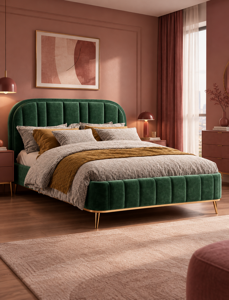 Samtbett mit Goldakzenten