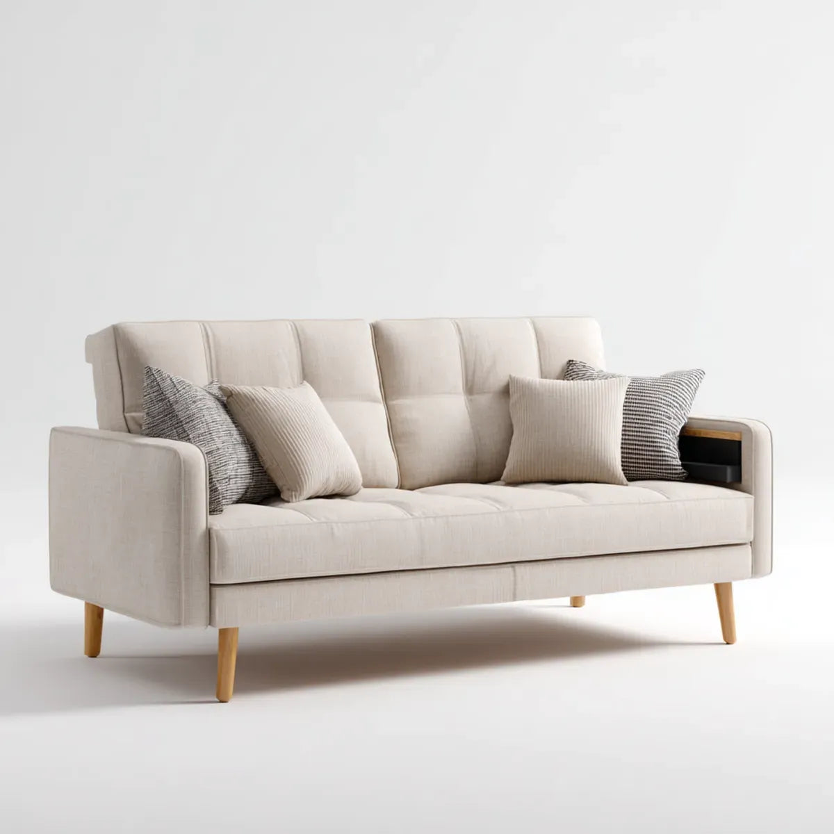 3-Sitzer Sofa Creme 210 x 88 x 86 cm mit Polyesterbezug und Massivholzfüßen rechteckig